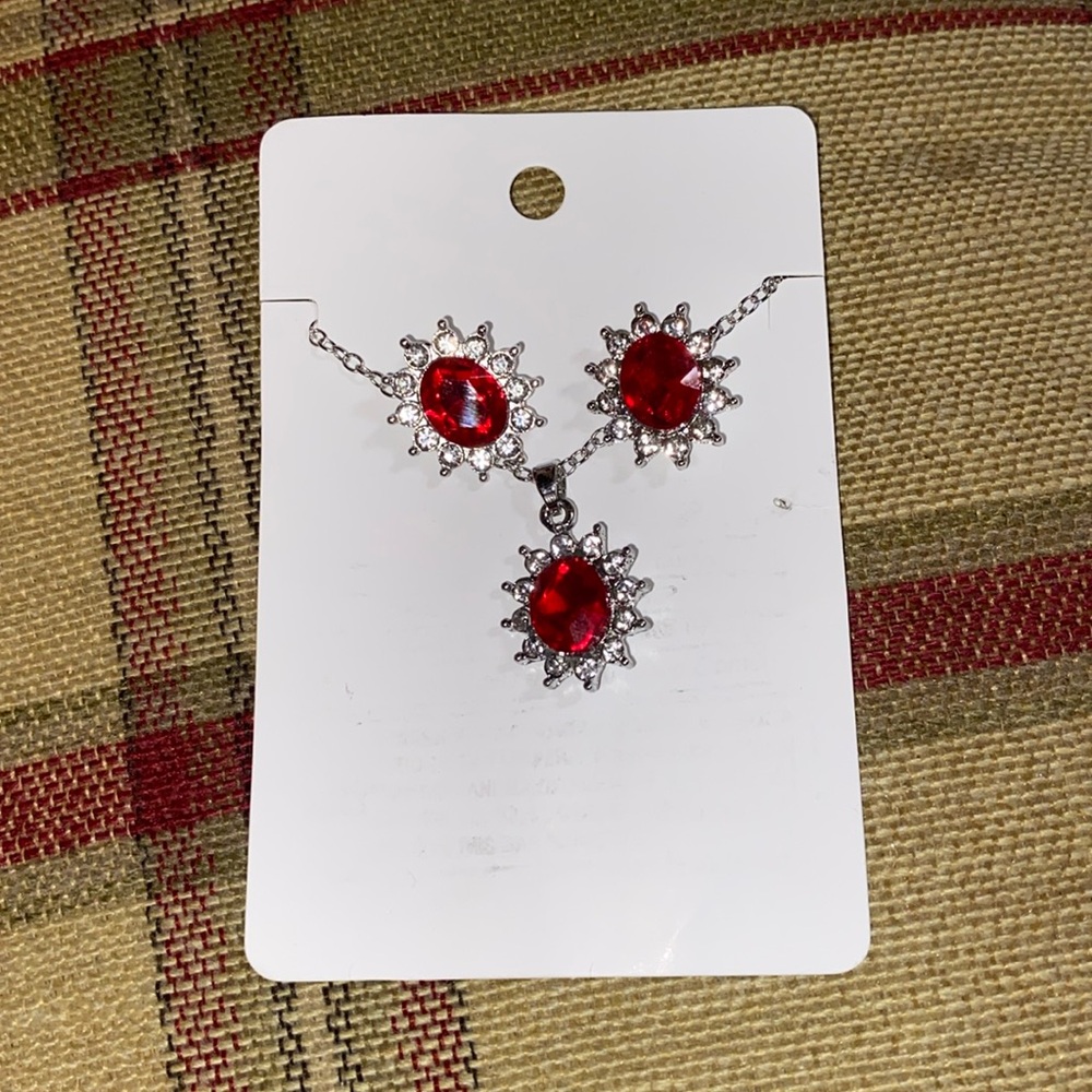 4/$10 Red and Silver Fashion Jewelry Necklace and Earrings Set